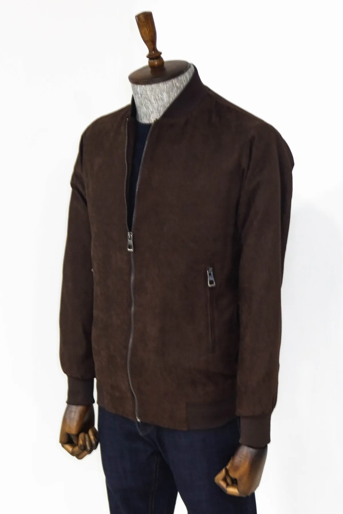 Plain Zippered Pockets Brown Men Bomber Coat - Wessi