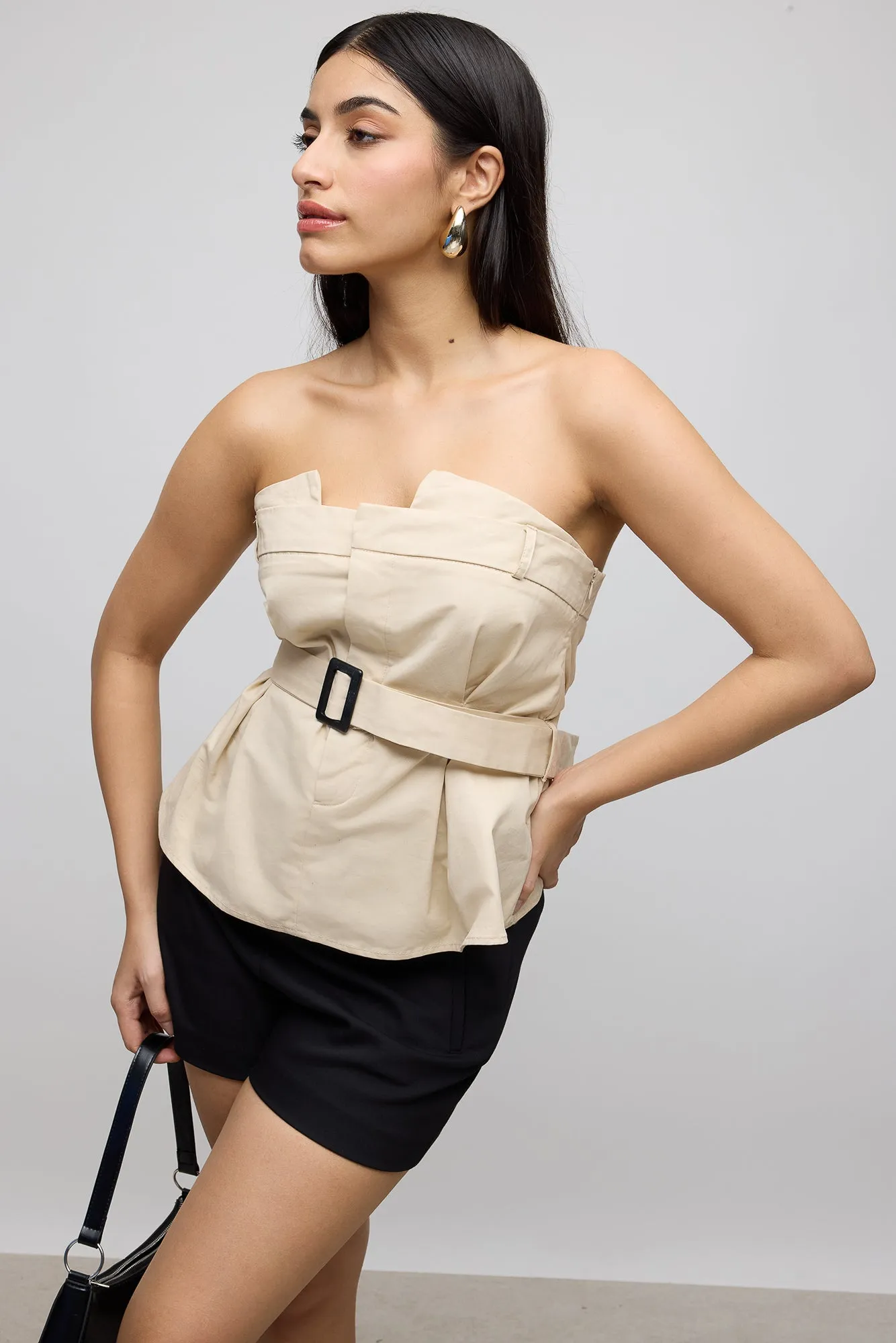 Pleated Belted Tube Top
