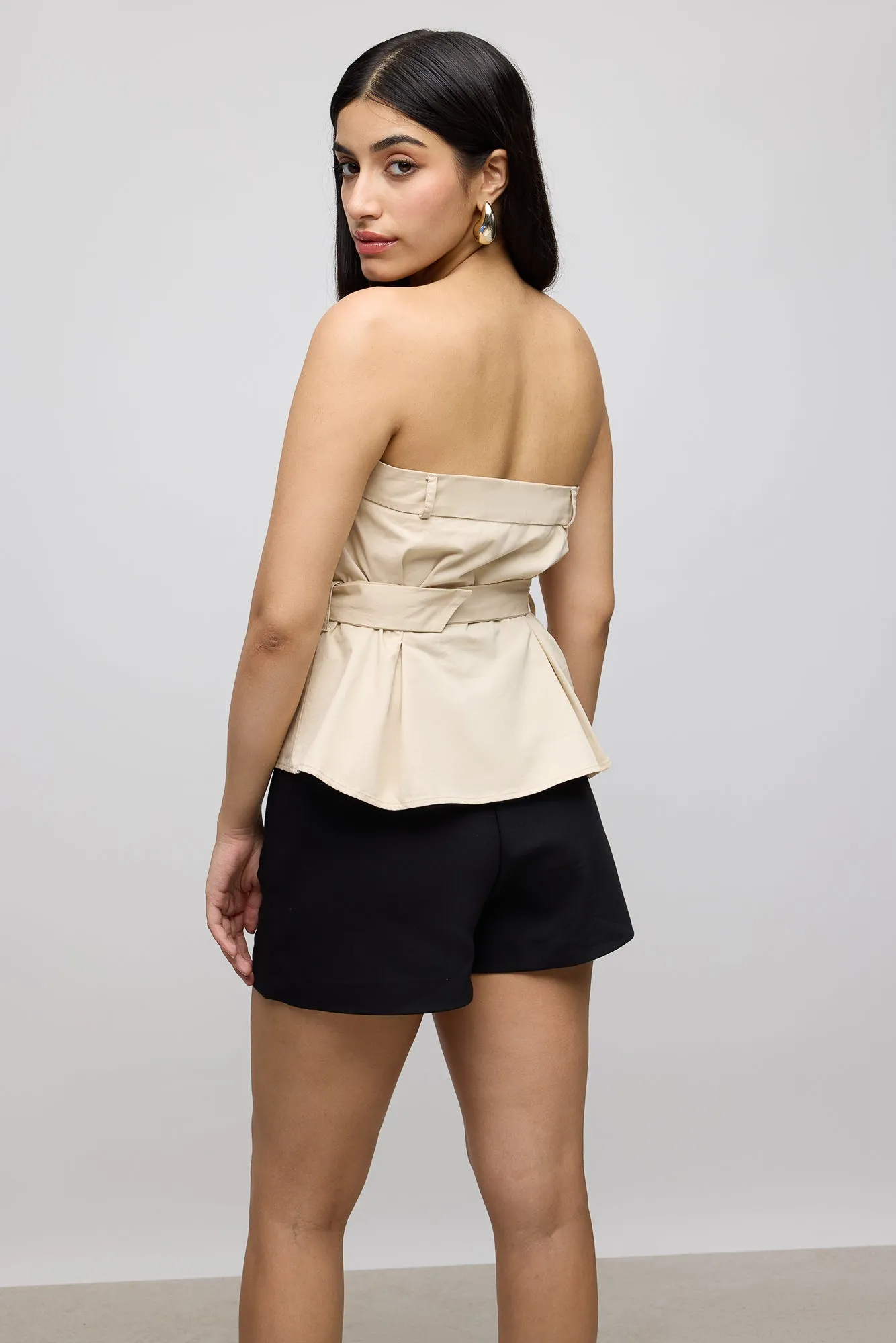 Pleated Belted Tube Top