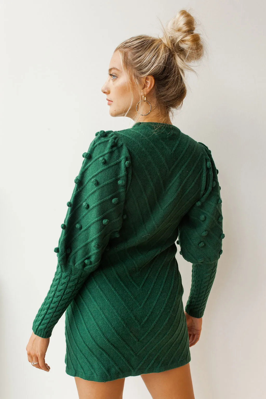 pom balloon sleeve sweater dress