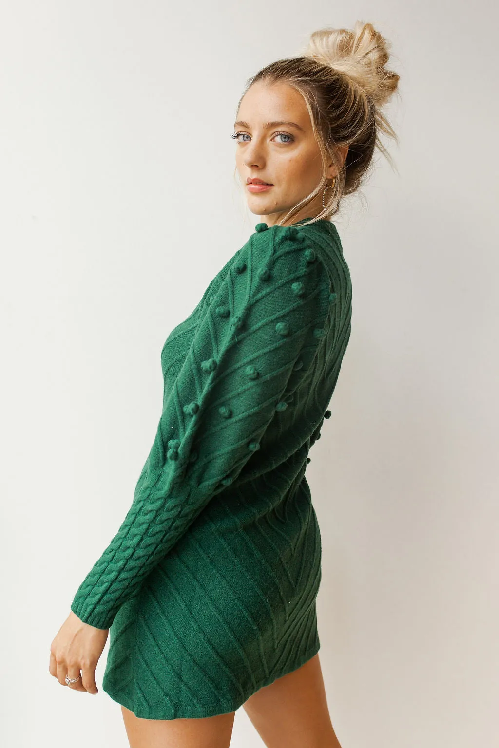 pom balloon sleeve sweater dress