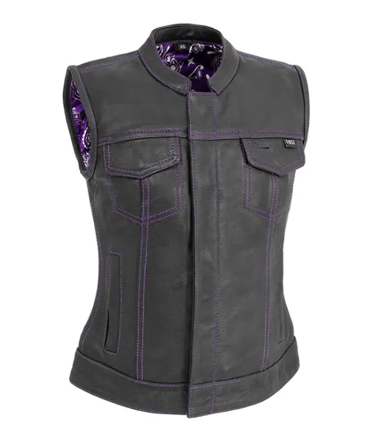 PURPLE FIL021PURPLE | Jessica - Women's Club Style Motorcycle Leather Vest