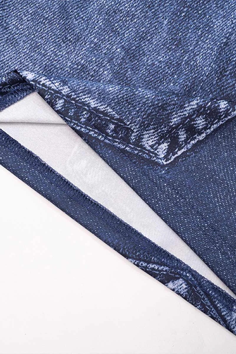 QH724 Denim Print Mini Skirt