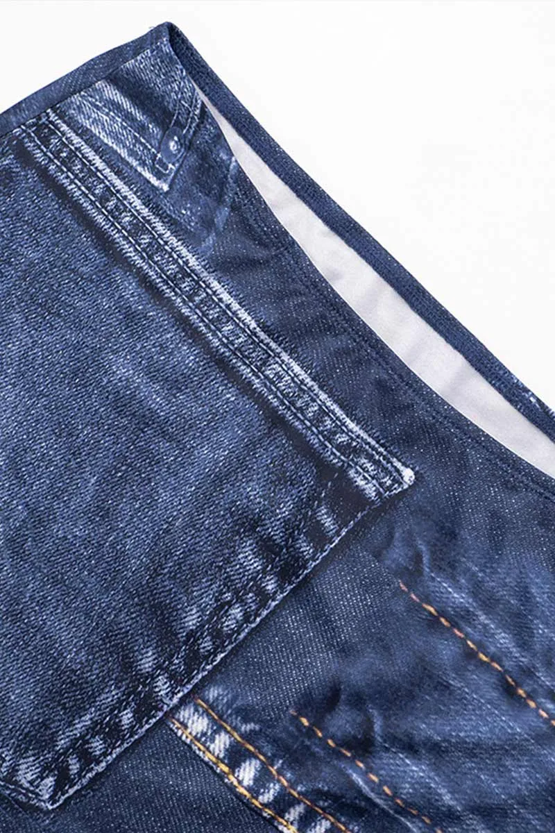 QH724 Denim Print Mini Skirt