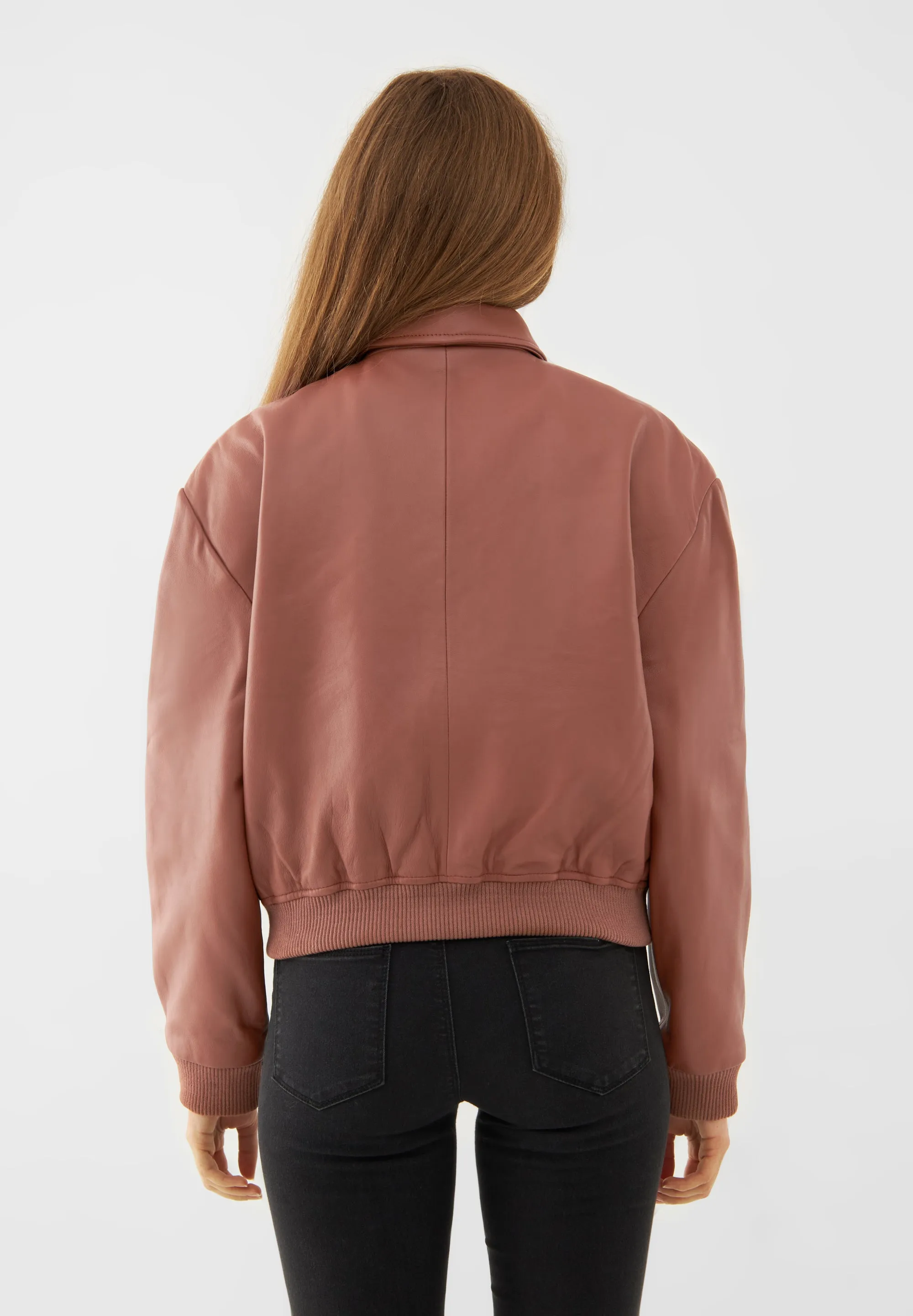 Real Leather Cropped Bomber Jacket