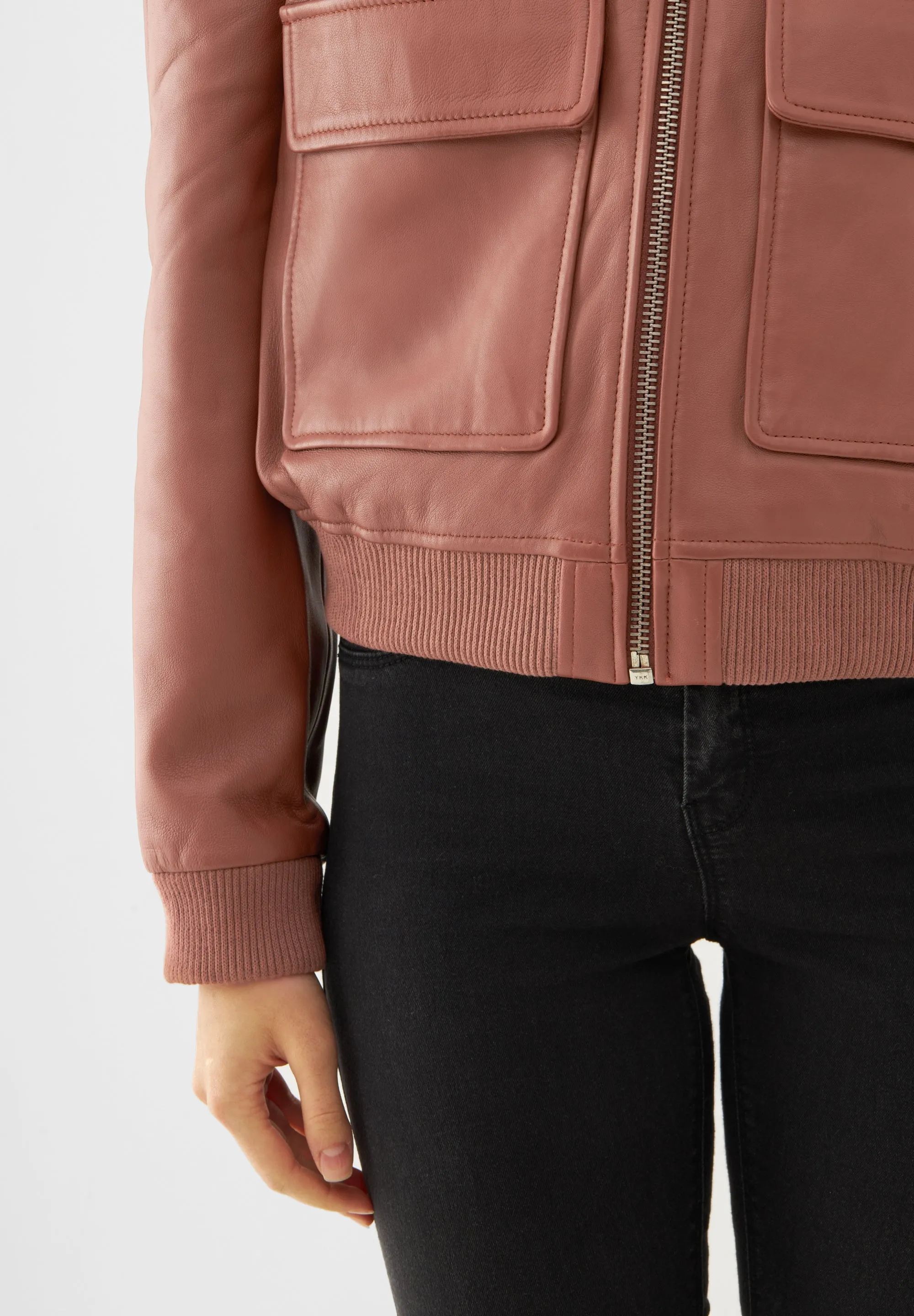 Real Leather Cropped Bomber Jacket