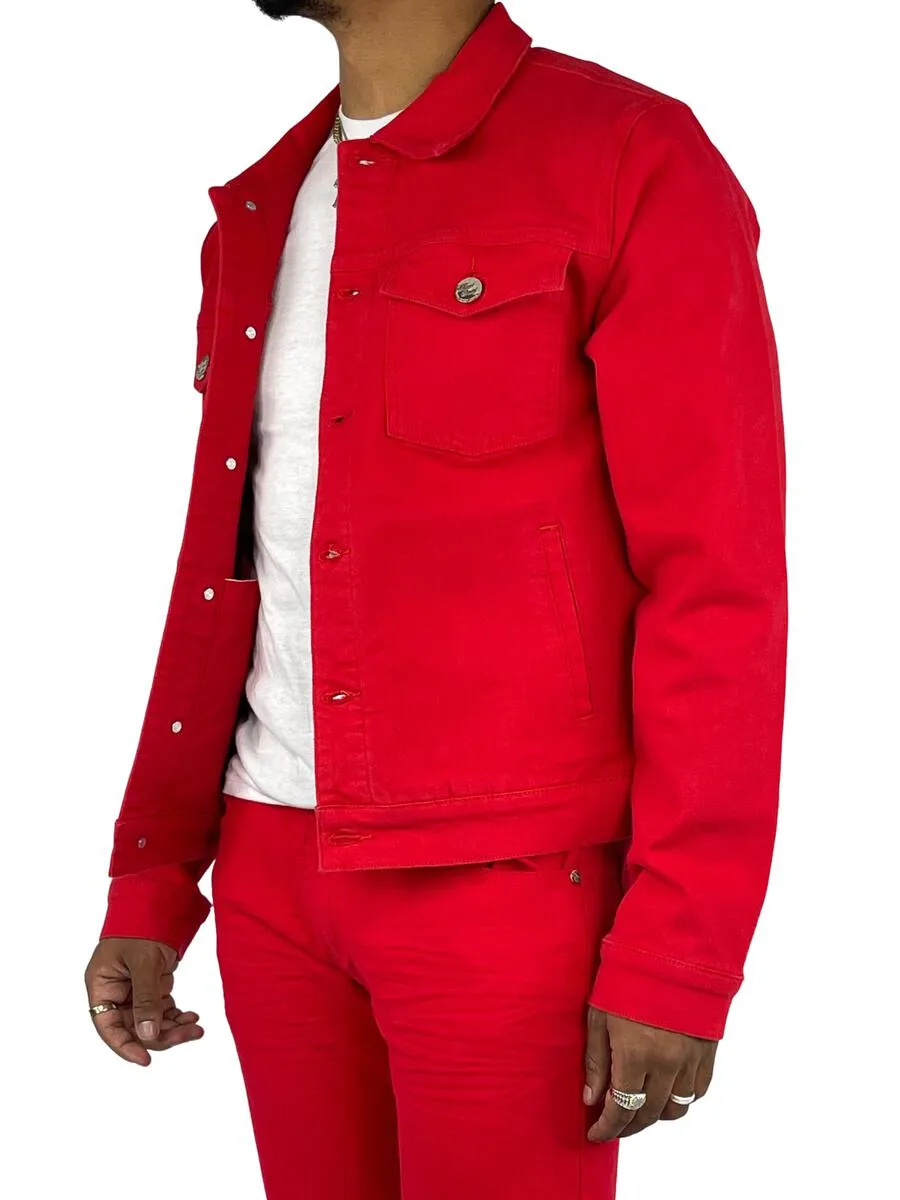 Red Men's Denim Jacket Fashion Casual Long Sleeve