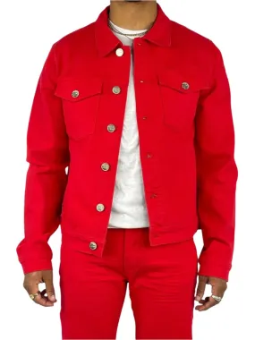 Red Men's Denim Jacket Fashion Casual Long Sleeve