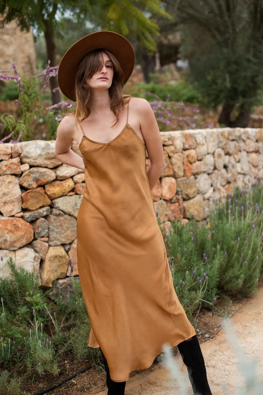 ROSE SILK SLIP DRESS COPPER
