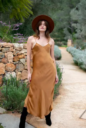 ROSE SILK SLIP DRESS COPPER