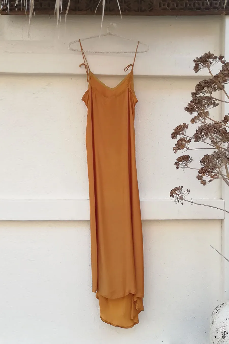 ROSE SILK SLIP DRESS COPPER