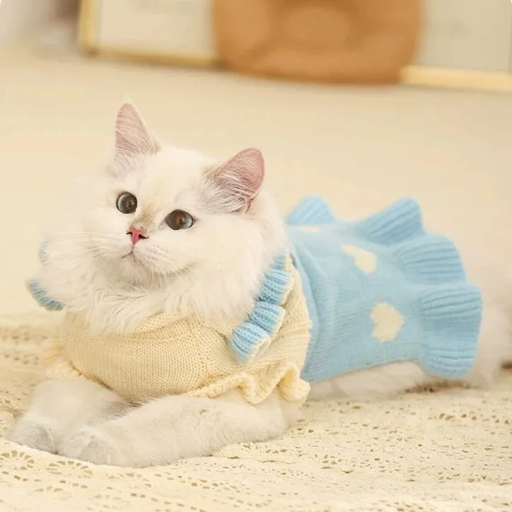 Ruffled Collar Knitted Dog Cat Sweater Dress