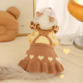 Ruffled Collar Knitted Dog Cat Sweater Dress