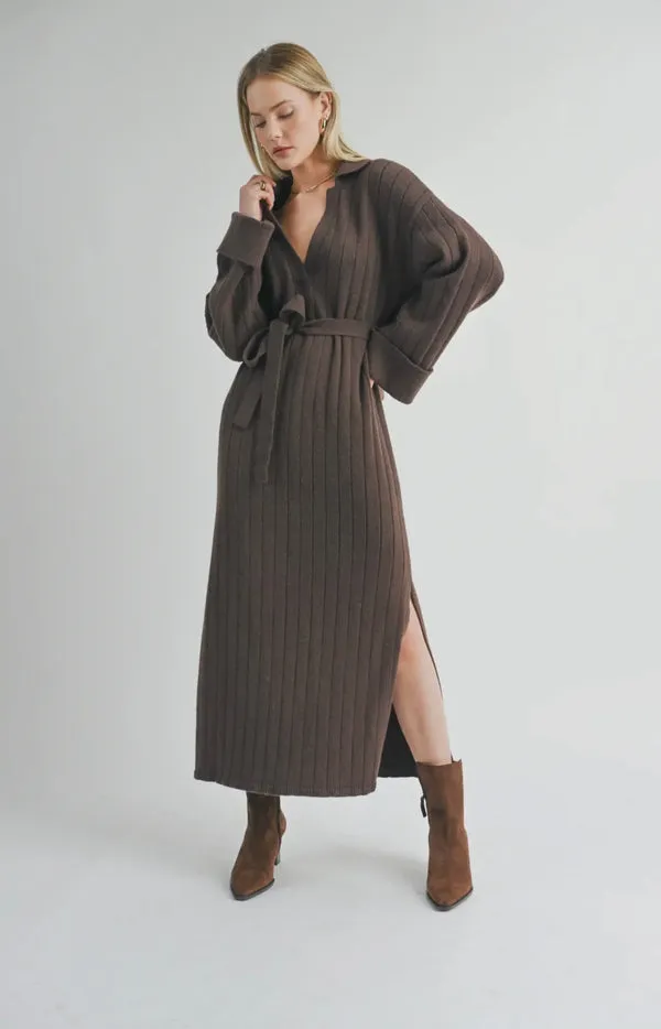 SAGE THE LABEL Amber Waist Tied Sweater Midi Dress