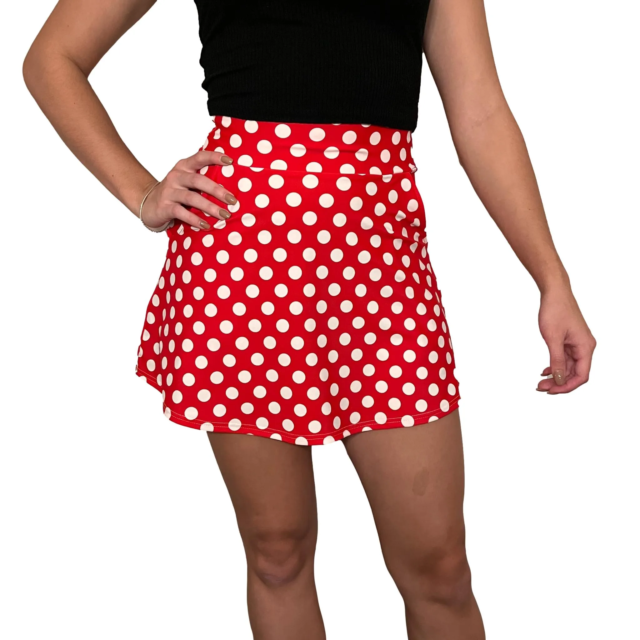 SALE - MEDIUM - Red w/ White Polka Dot A-line Skirt w/ Pockets