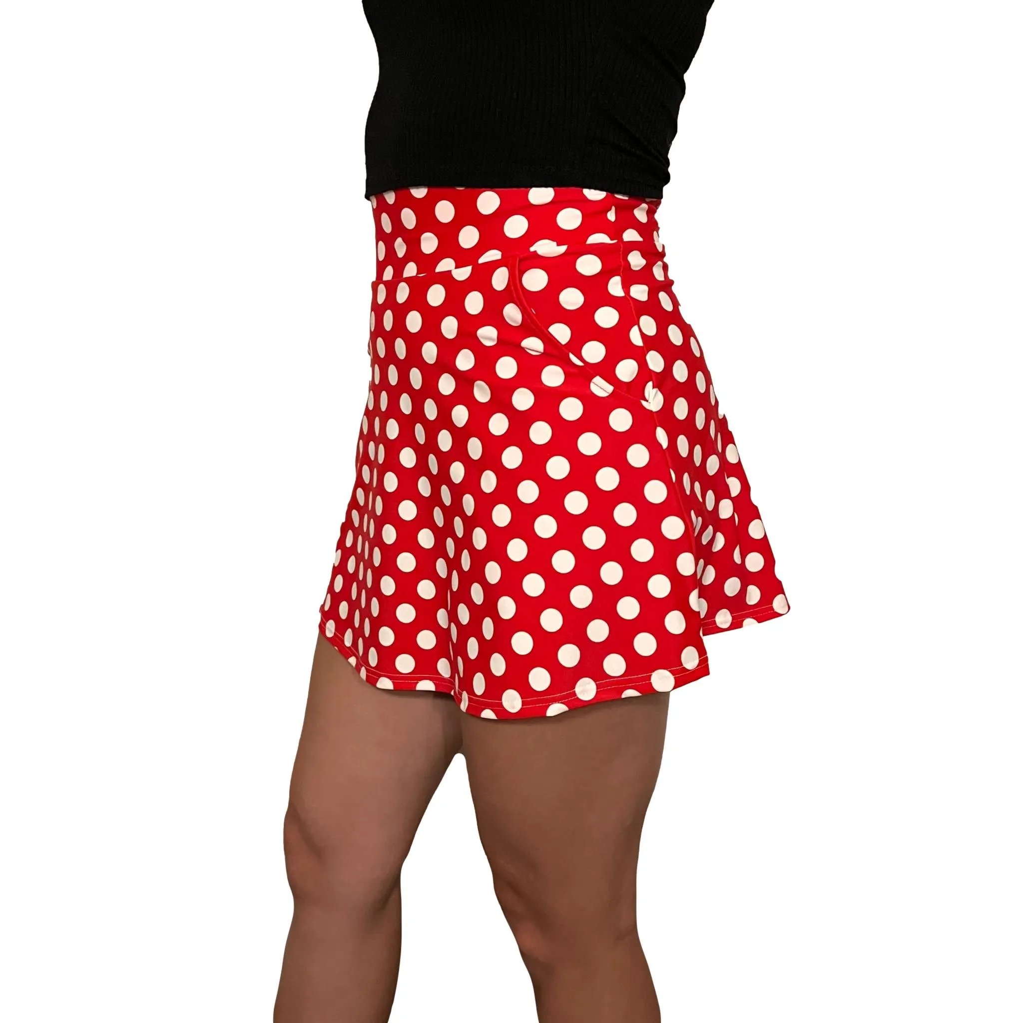 SALE - MEDIUM - Red w/ White Polka Dot A-line Skirt w/ Pockets