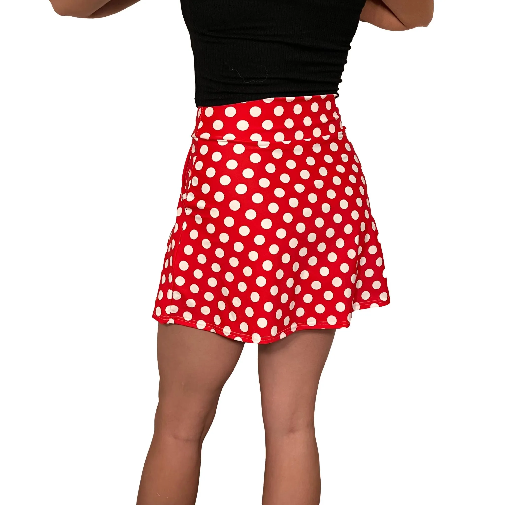 SALE - MEDIUM - Red w/ White Polka Dot A-line Skirt w/ Pockets
