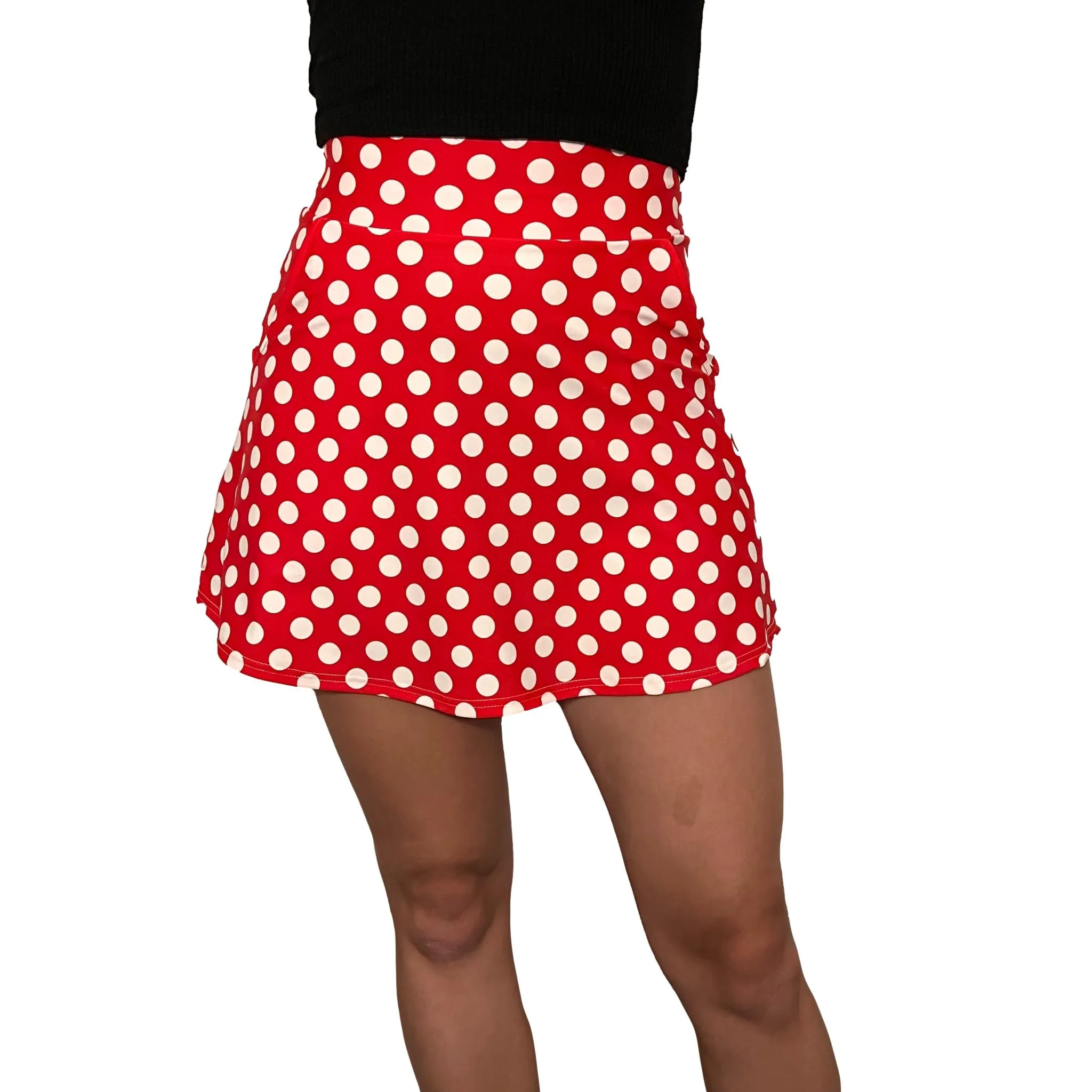SALE - MEDIUM - Red w/ White Polka Dot A-line Skirt w/ Pockets