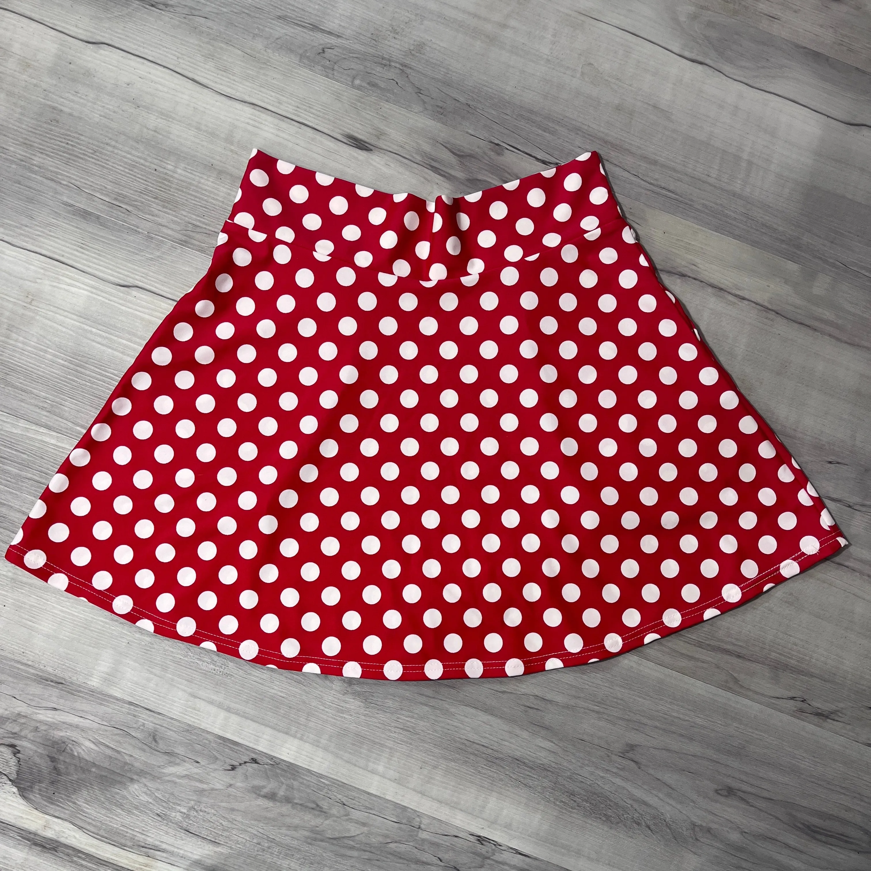 SALE - MEDIUM - Red w/ White Polka Dot A-line Skirt w/ Pockets