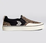 SLIP-ON PRO Leopard Print Suede Black Canvas Ivory Logo Sneaker Men