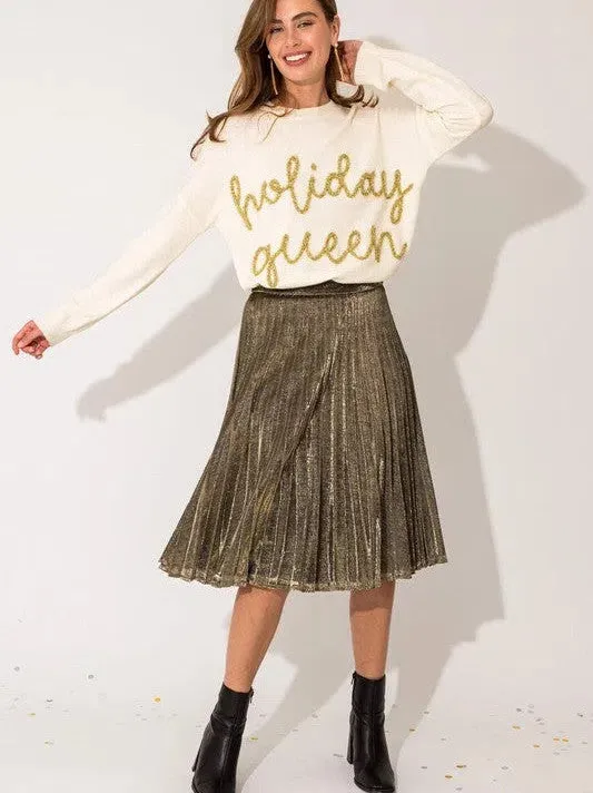 Step Into The Spotlight Glitter Fabric Pleated Midi Skirt