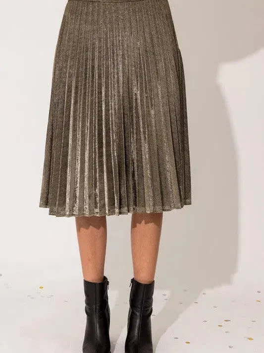 Step Into The Spotlight Glitter Fabric Pleated Midi Skirt
