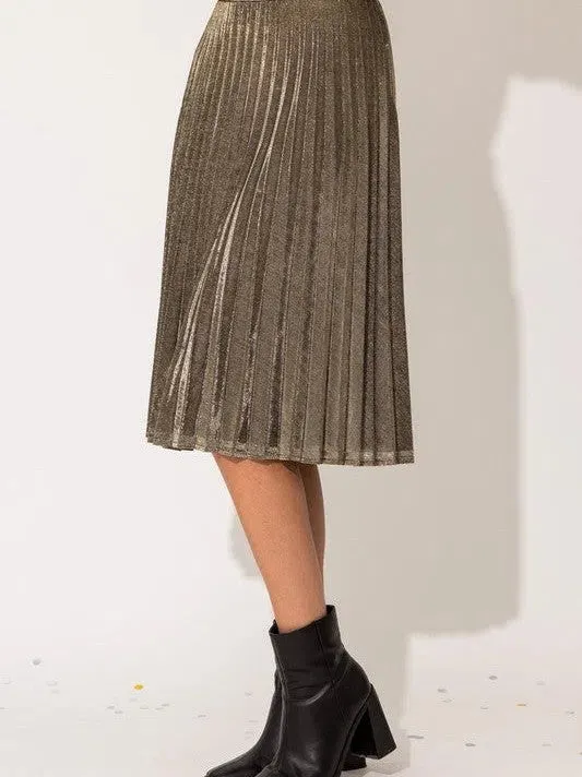 Step Into The Spotlight Glitter Fabric Pleated Midi Skirt