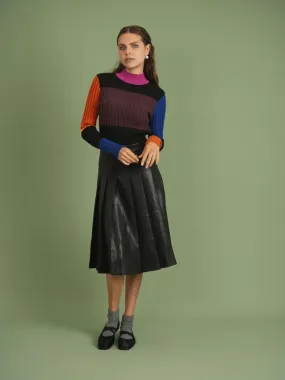 STRETCH PLEATED LEATHER SKIRT