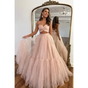 Sweetheart Strapless Ruched Tulle A-Line Long Evening Dress
