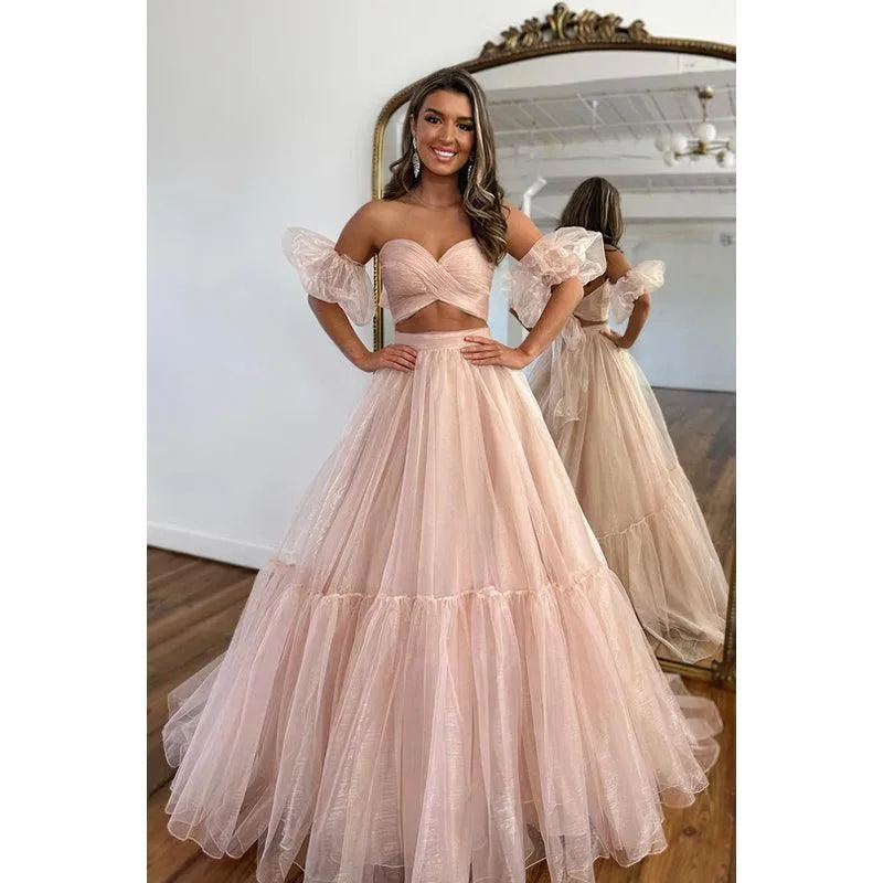 Sweetheart Strapless Ruched Tulle A-Line Long Evening Dress