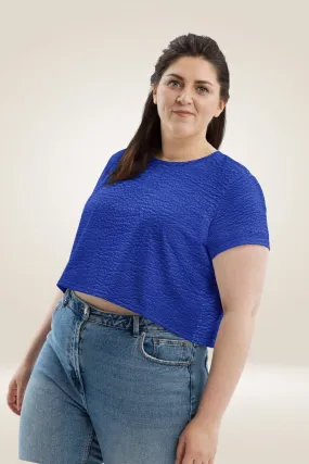 TGC Boutique Leather Print Blue Crop Top