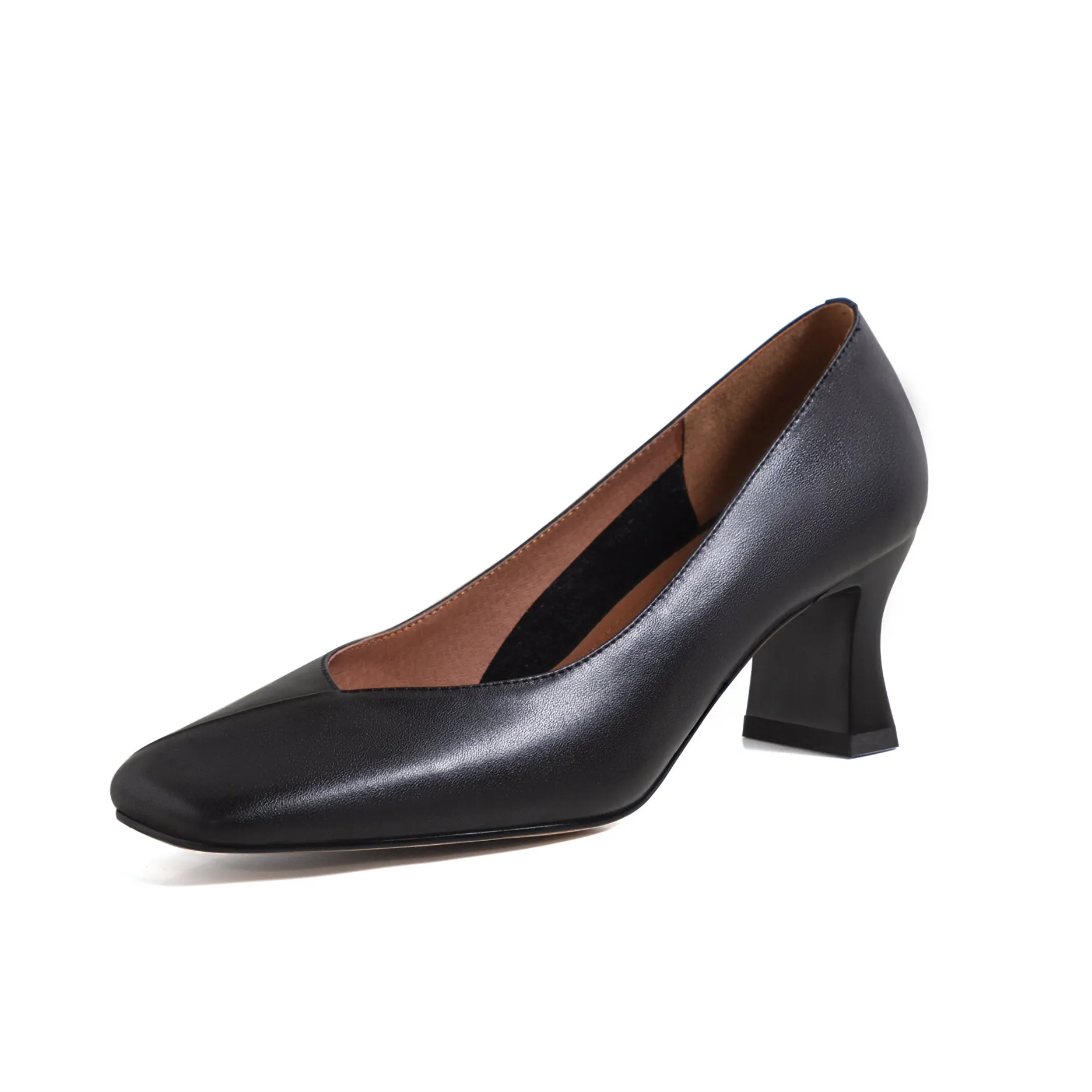 TinaCus Genuine Leather Handmade Women's Square Toe Unique Mid Heel Slip On Comfortable Pumps