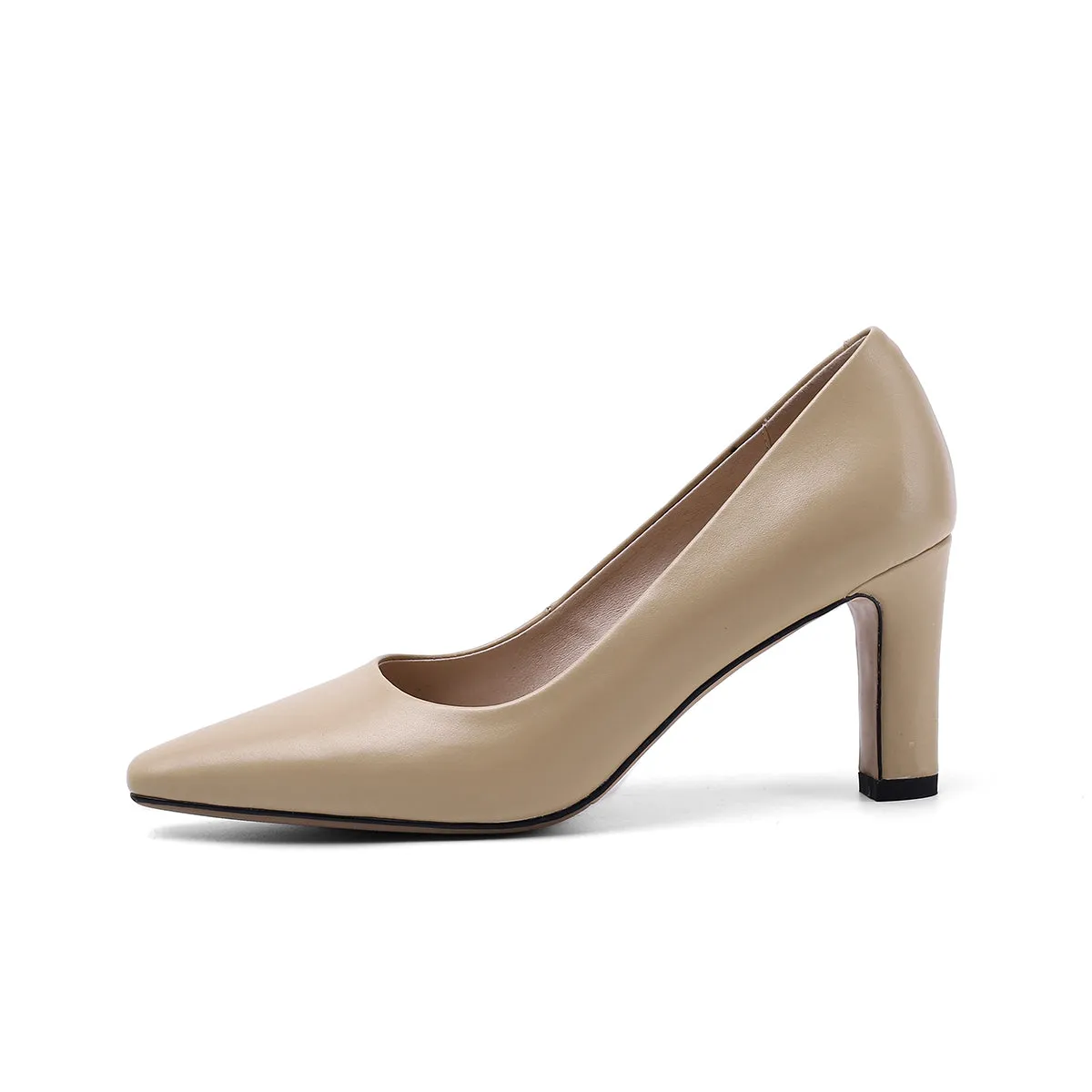 TinaCus Genuine Leather Women's Handmade Closed Pointed Toe High Chunky Heel Slip On Loafer Pump Shoes