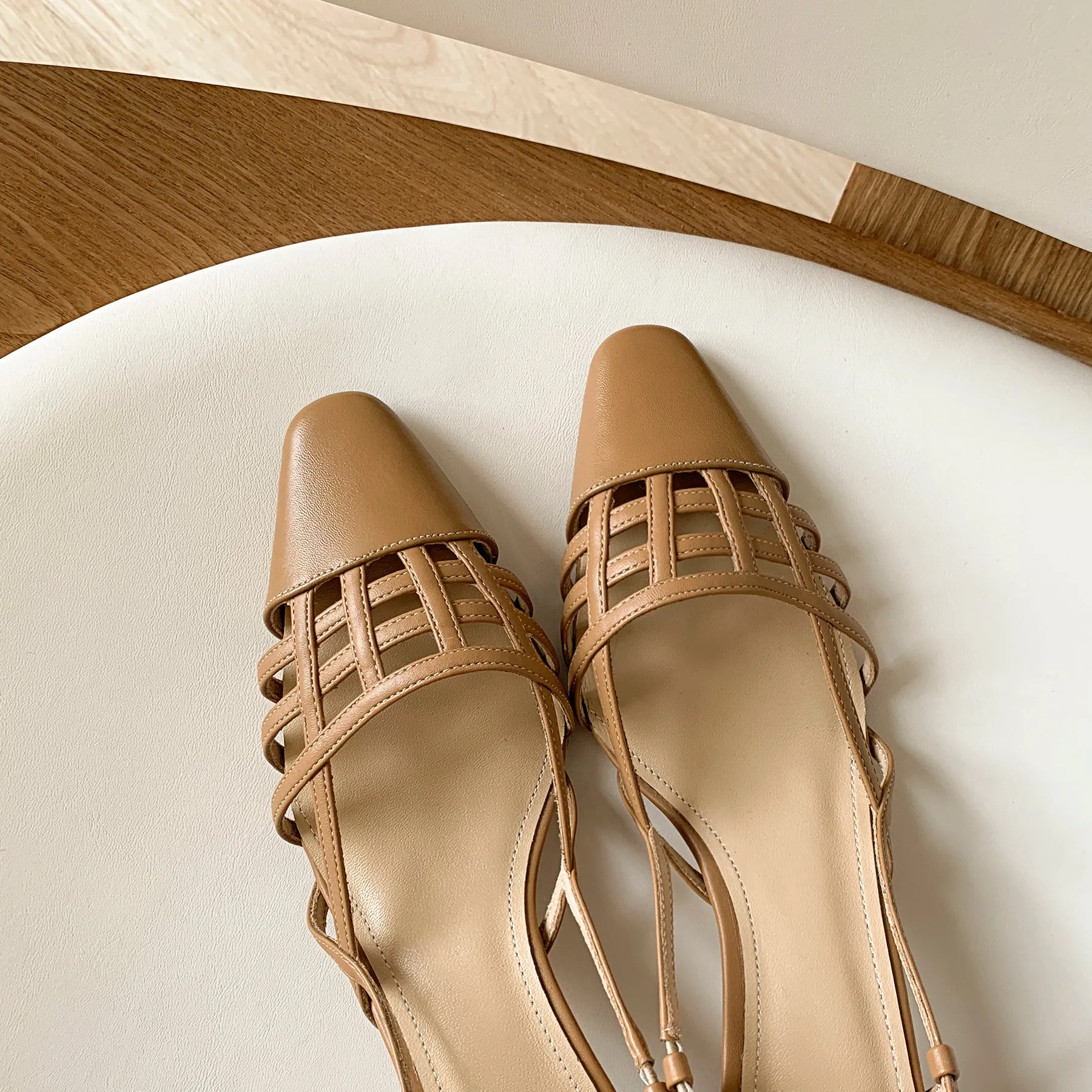 TinaCus Genuine Leather Women's Handmade Closed Square Toe Chunky Heel Slingback Slip On Sandal Pumps