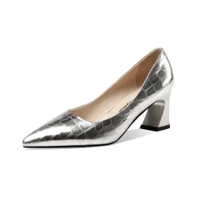 TinaCus Handmade Genuine Leather Women's Comfortable Spool Heel Pointed Toe Slip On Loafer Pumps