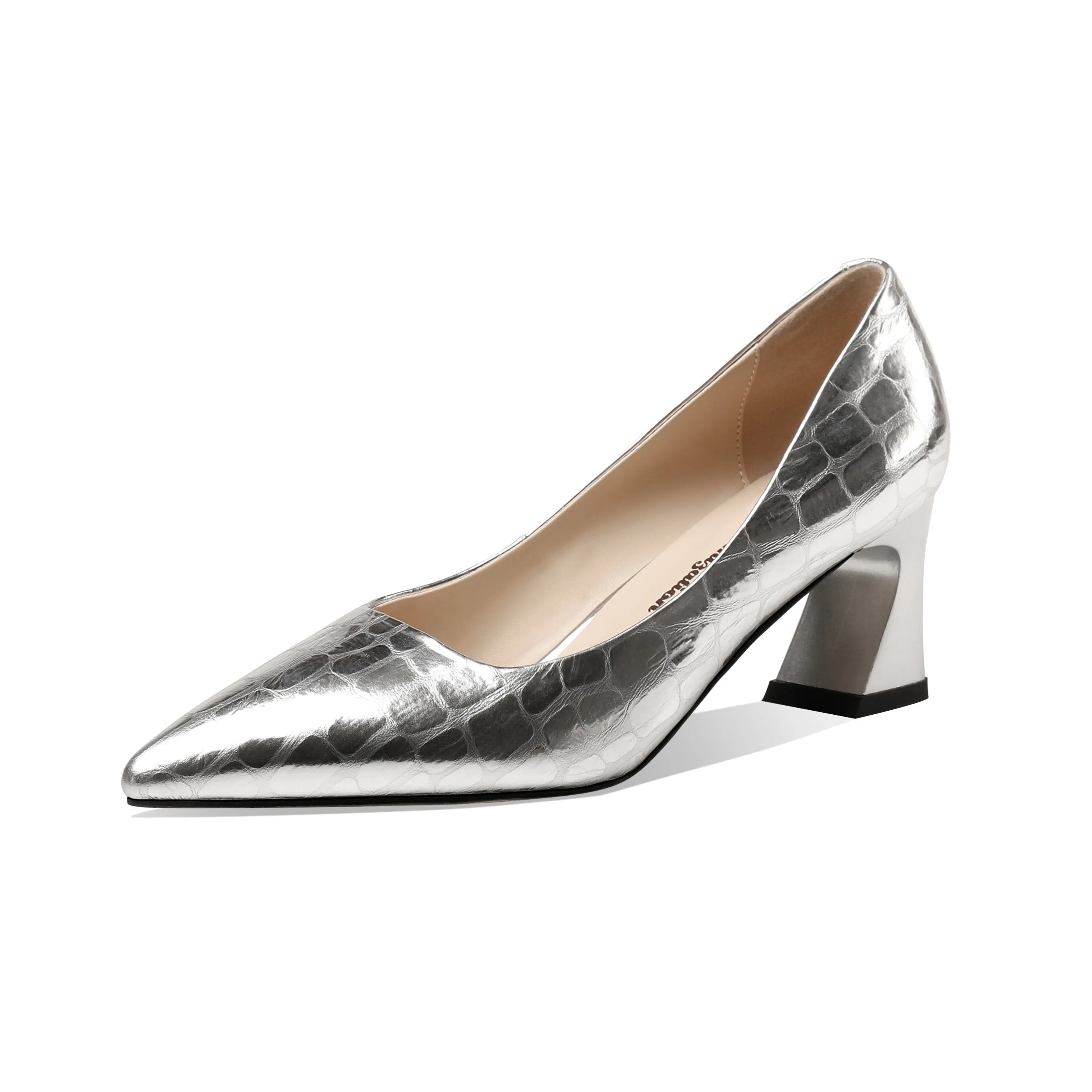 TinaCus Handmade Genuine Leather Women's Comfortable Spool Heel Pointed Toe Slip On Loafer Pumps