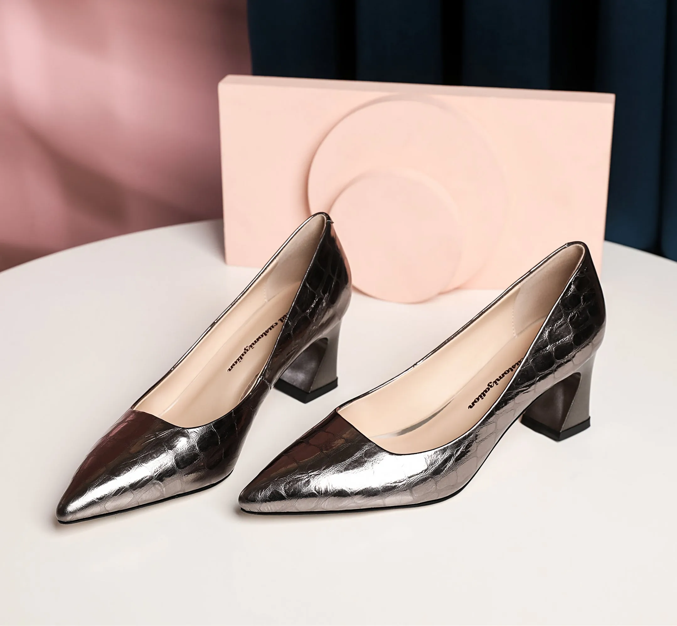 TinaCus Handmade Genuine Leather Women's Comfortable Spool Heel Pointed Toe Slip On Loafer Pumps