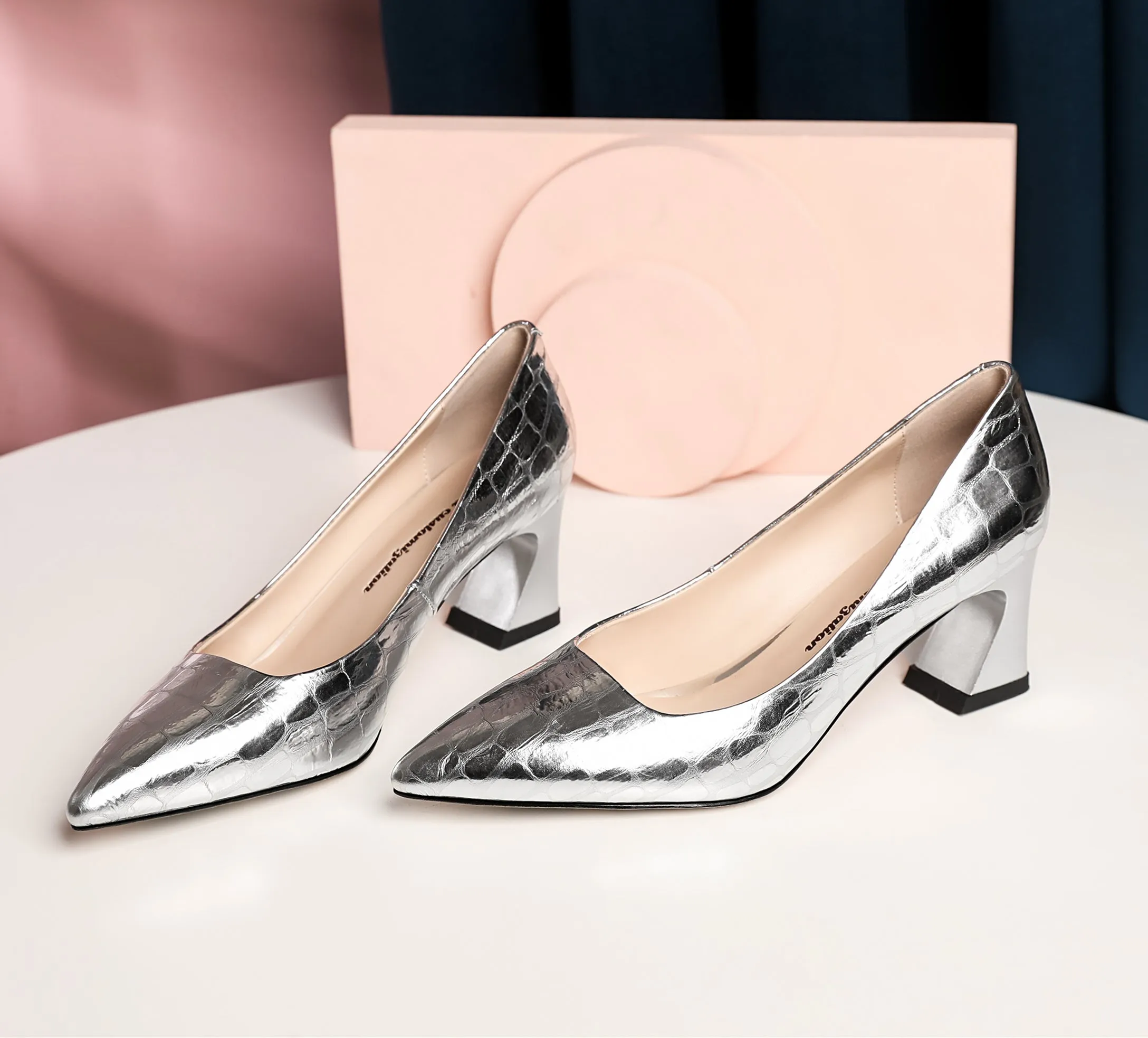 TinaCus Handmade Genuine Leather Women's Comfortable Spool Heel Pointed Toe Slip On Loafer Pumps