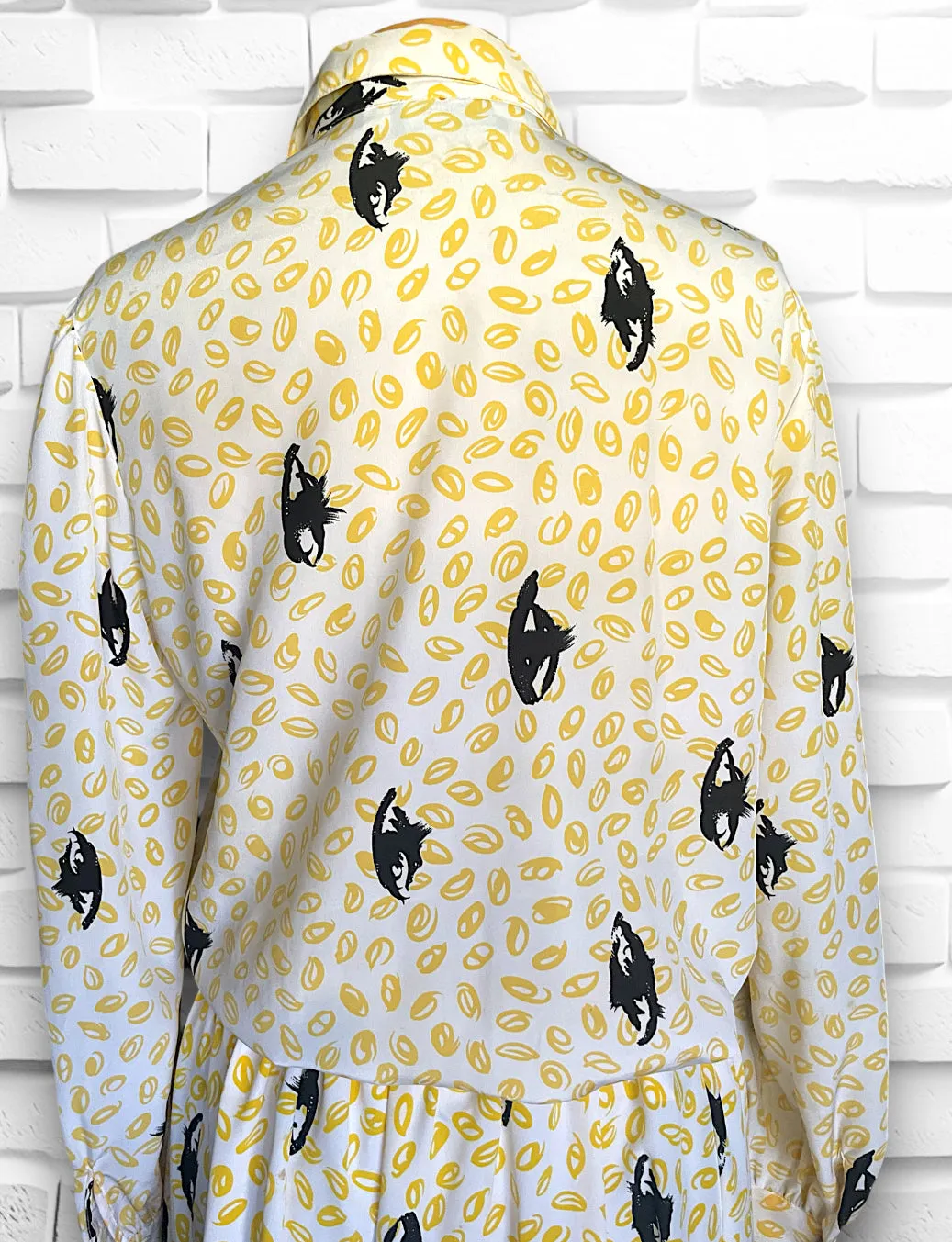 Vintage 1970’s Abstract Yellow & Black Matching Skirt & Shirt Outfit Set