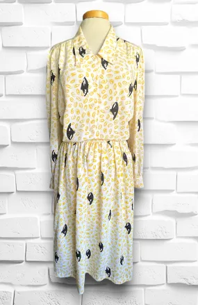 Vintage 1970’s Abstract Yellow & Black Matching Skirt & Shirt Outfit Set