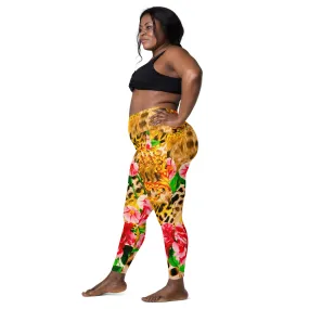 Vintage Animal Print & Floral Pattern Pant leggings, lioness-love