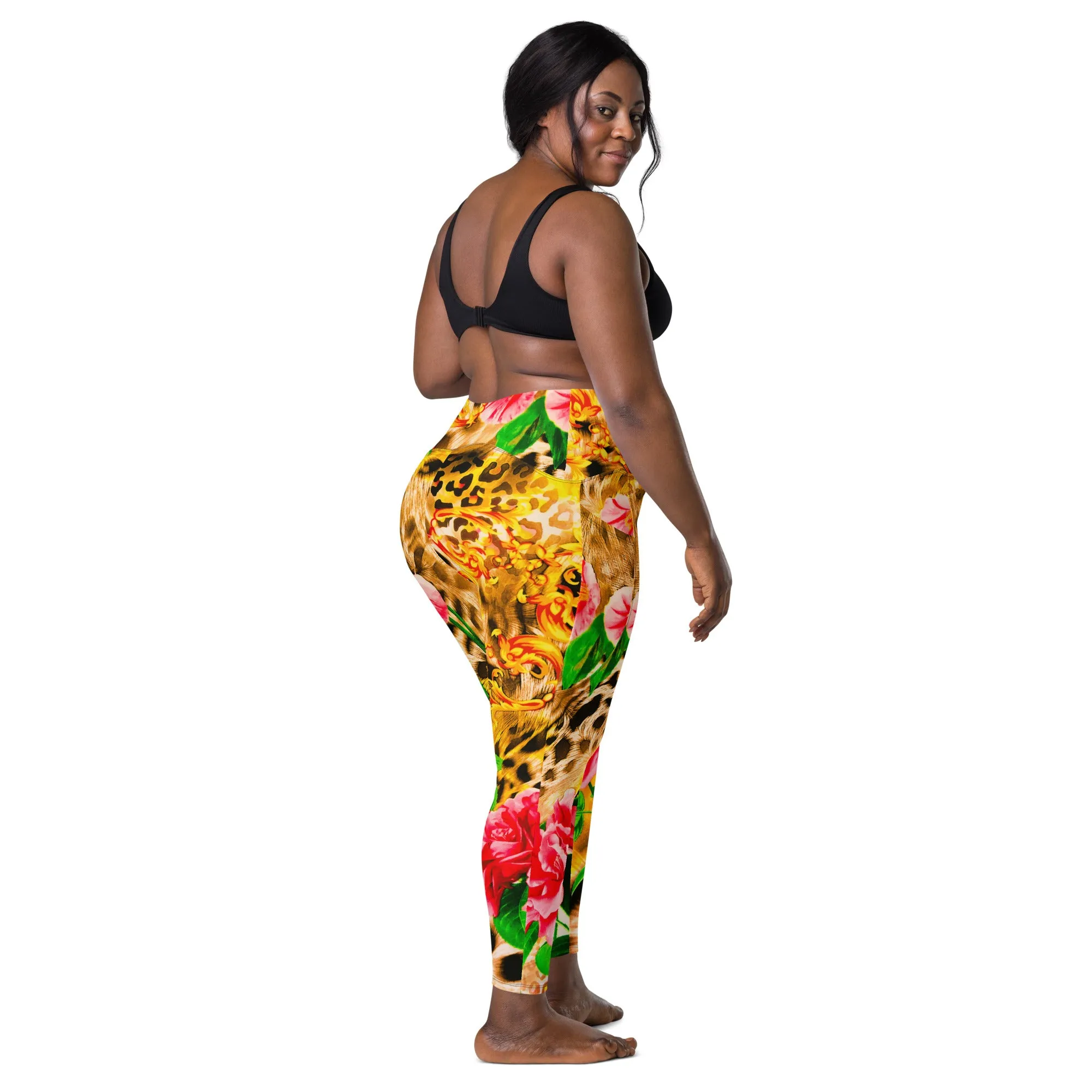 Vintage Animal Print & Floral Pattern Pant leggings, lioness-love