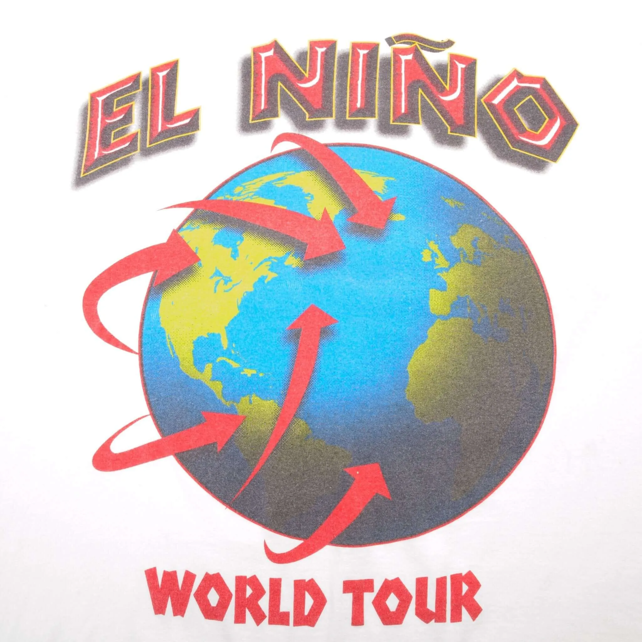 VINTAGE EL NIÑO Y LA NIÑA WORLD TOUR CLIMATE PATERN TEE SHIRT 1990S LARGE
