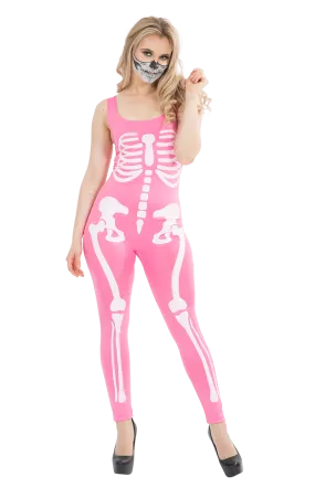 Womens Pink Skeleton Jumpsuit Costume
