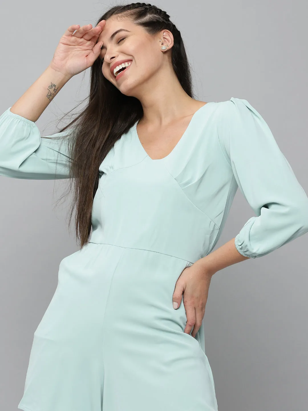 Women's Sea Green Solid  Jumpsuit