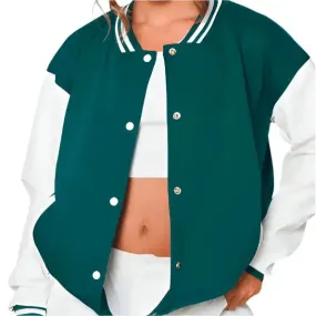 Women's Sea Green Varsity Leather Bomber Jacket – Stylish & Bold