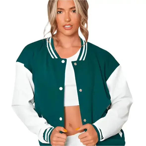Women's Sea Green Varsity Leather Bomber Jacket – Stylish & Bold