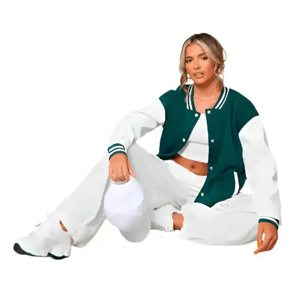 Women's Sea Green Varsity Leather Bomber Jacket – Stylish & Bold