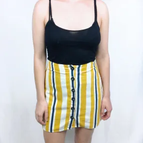 Yellow Striped Button Up Skirt