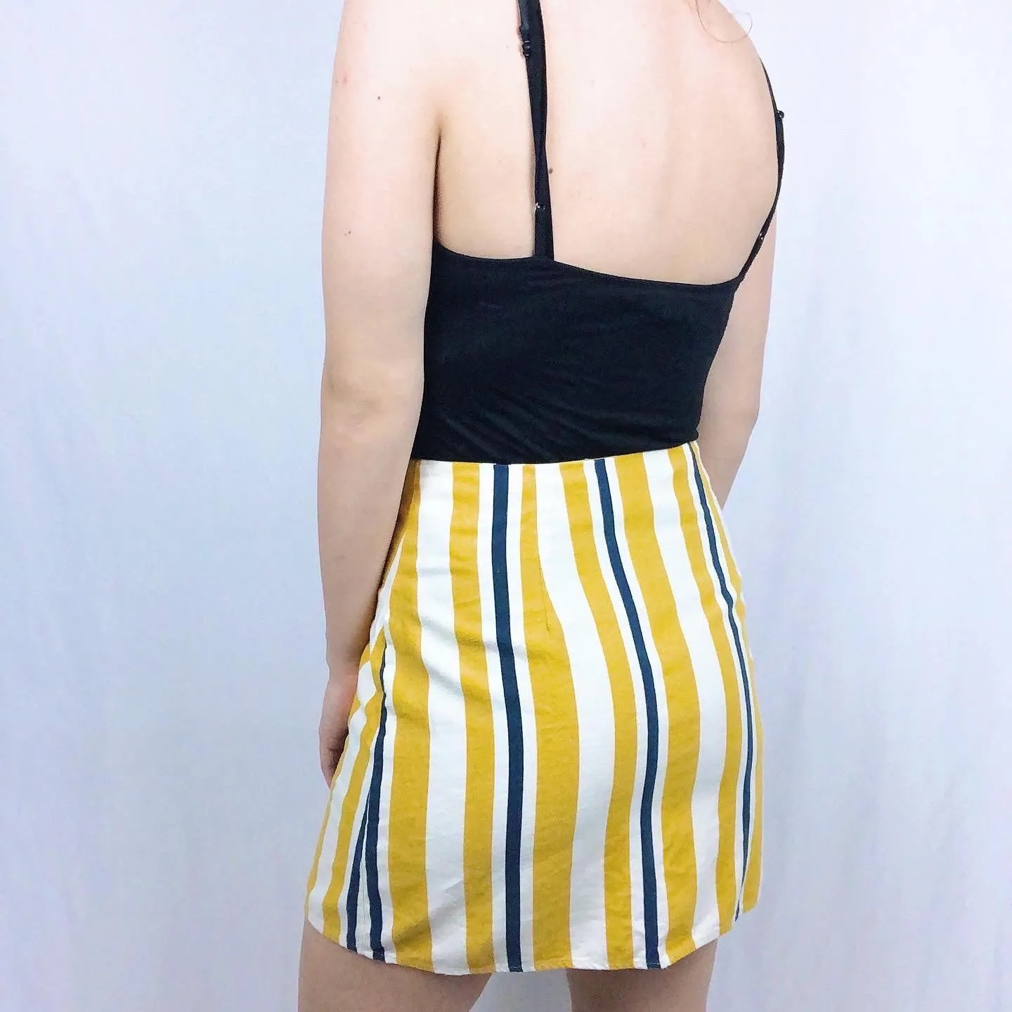 Yellow Striped Button Up Skirt